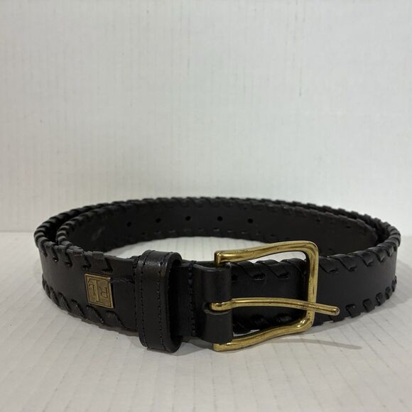 Vtg. Lauren Ralph Lauren Black Leather Belt Brass Buckle Whipstitched Women’s L main image 5